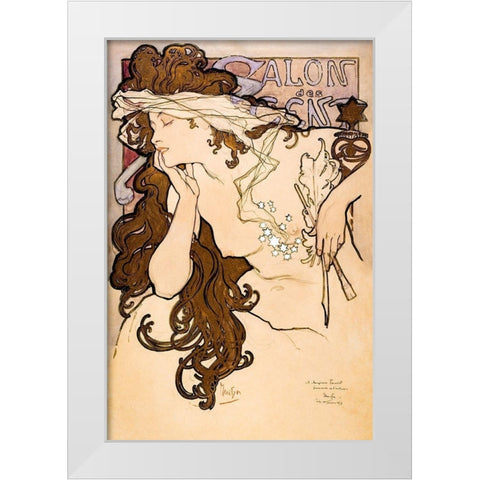 Salon des Cent poster White Modern Wood Framed Art Print by Mucha, Alphonse