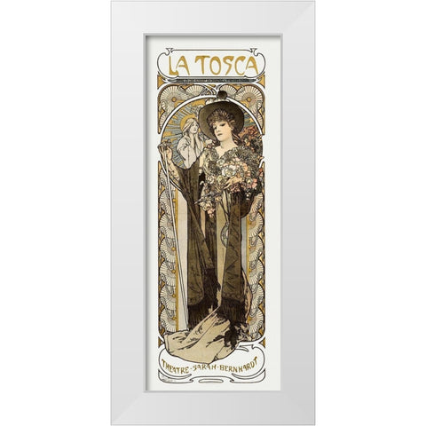 La Tosca-Sarah Bernhardt White Modern Wood Framed Art Print by Mucha, Alphonse