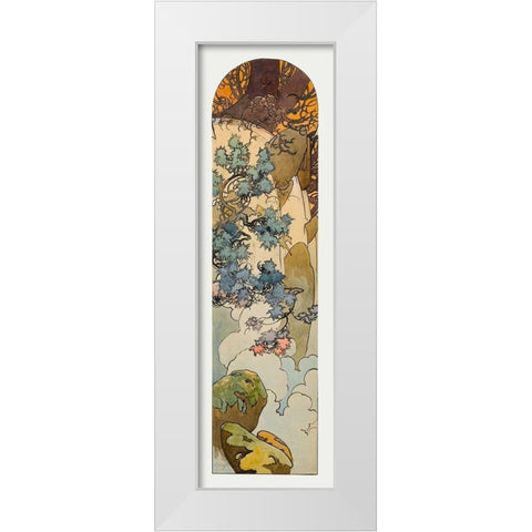 Stained glass box for the Fouquet jewelry store White Modern Wood Framed Art Print by Mucha, Alphonse