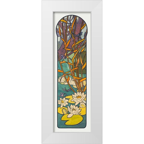 Stained glass box for the Fouquet jewelry store White Modern Wood Framed Art Print by Mucha, Alphonse