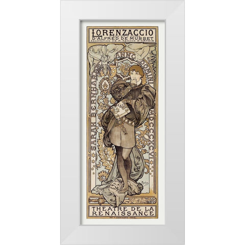 Theatre de La Renaissance White Modern Wood Framed Art Print by Mucha, Alphonse