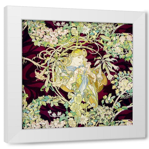 Panel Entitled Femme a marguerite or Woman with Daisy White Modern Wood Framed Art Print by Mucha, Alphonse