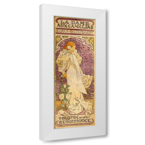 La Dame aux Camelias - Sarah Bernhardt White Modern Wood Framed Art Print by Mucha, Alphonse