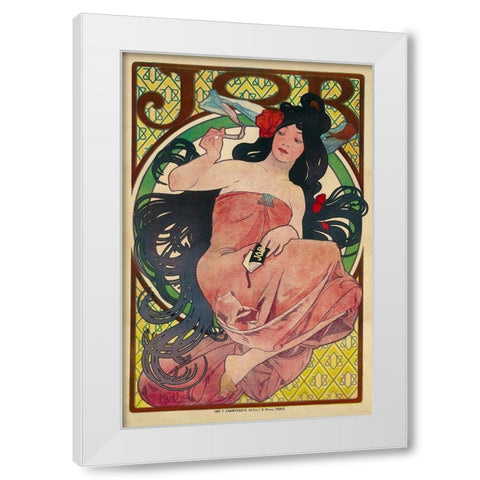 Job 1894 White Modern Wood Framed Art Print by Mucha, Alphonse