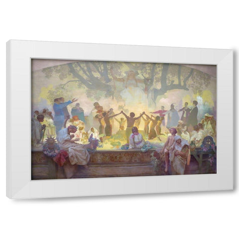 The Oath of Omladina Under the Slavic Linden Tree White Modern Wood Framed Art Print by Mucha, Alphonse