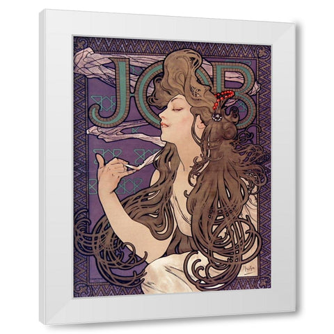 Advertisement for Job cigarettes White Modern Wood Framed Art Print by Mucha, Alphonse