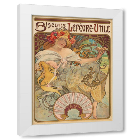 Biscuits Lefèvre-Utile White Modern Wood Framed Art Print by Mucha, Alphonse