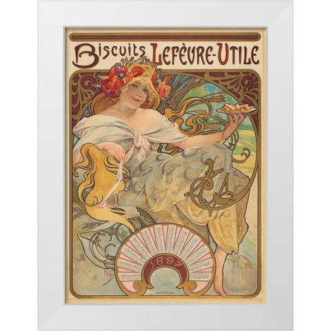 Biscuits Lefèvre-Utile White Modern Wood Framed Art Print by Mucha, Alphonse