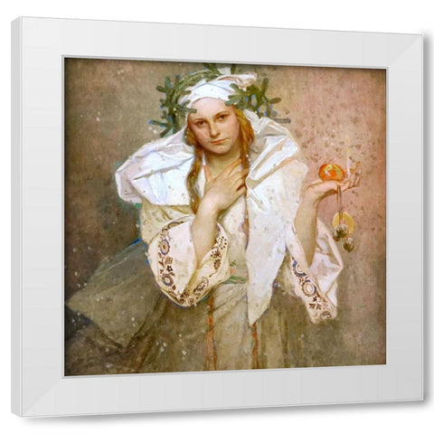 Christmas in America White Modern Wood Framed Art Print by Mucha, Alphonse