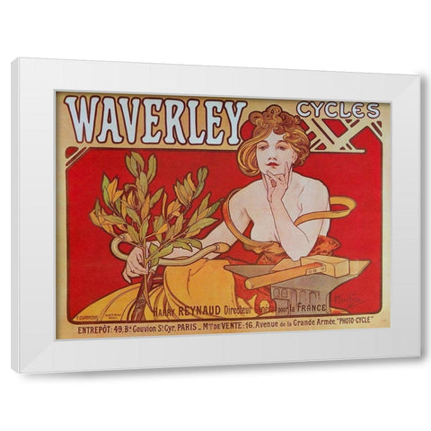 Cycles Waverley White Modern Wood Framed Art Print by Mucha, Alphonse
