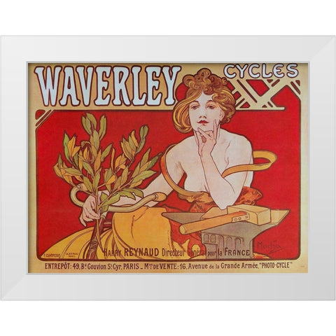 Cycles Waverley White Modern Wood Framed Art Print by Mucha, Alphonse
