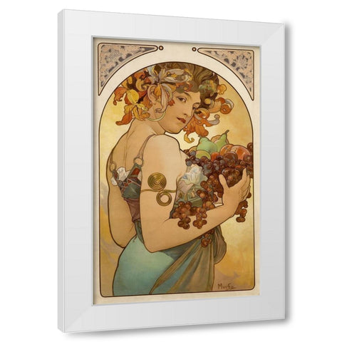 Fruit White Modern Wood Framed Art Print by Mucha, Alphonse