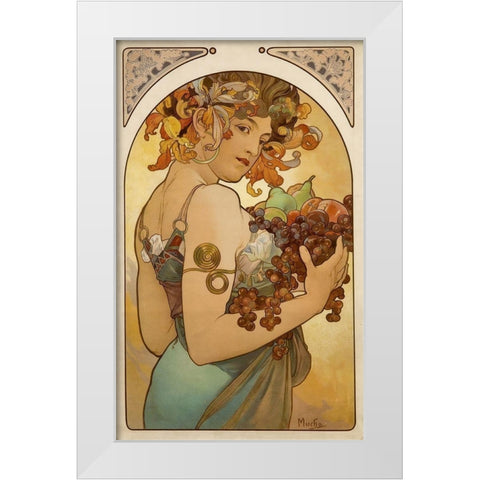 Fruit White Modern Wood Framed Art Print by Mucha, Alphonse