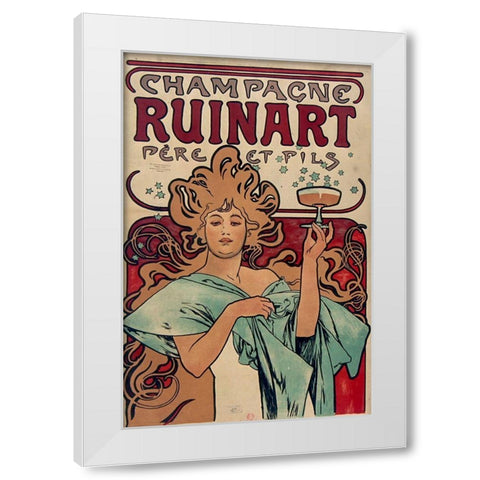 Champagne Ruinart White Modern Wood Framed Art Print by Mucha, Alphonse