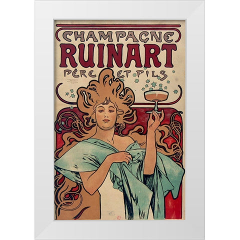 Champagne Ruinart White Modern Wood Framed Art Print by Mucha, Alphonse