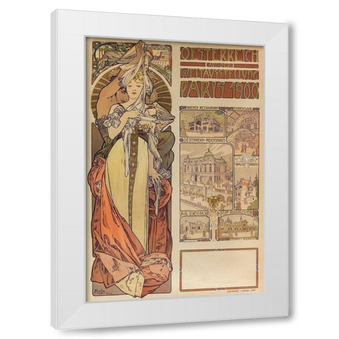 Poster Austria at the World Exhibition Paris 1900 White Modern Wood Framed Art Print by Mucha, Alphonse