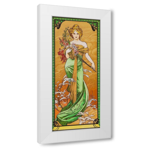 Spring White Modern Wood Framed Art Print by Mucha, Alphonse