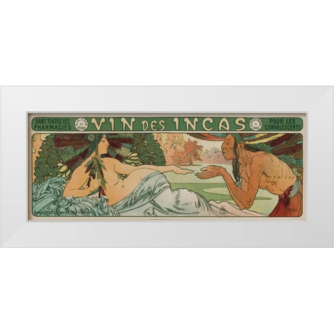 An Inca man and the Godess Incas White Modern Wood Framed Art Print by Mucha, Alphonse