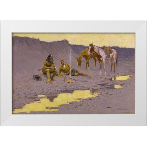 A New Year on the Cimarron White Modern Wood Framed Art Print by Remington, Frederic