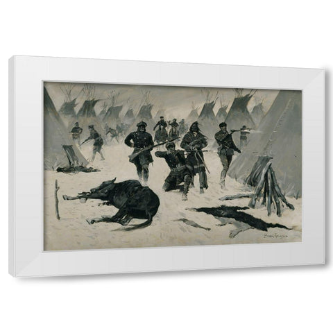 The Defeat of Crazy Horse White Modern Wood Framed Art Print by Remington, Frederic