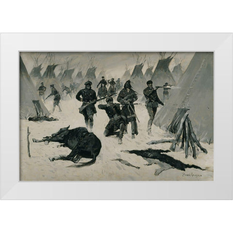 The Defeat of Crazy Horse White Modern Wood Framed Art Print by Remington, Frederic