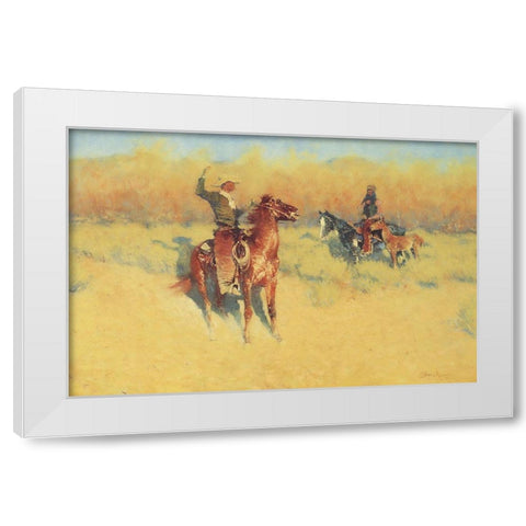The Long-Horn Cattle Sign-1908 White Modern Wood Framed Art Print by Remington, Frederic