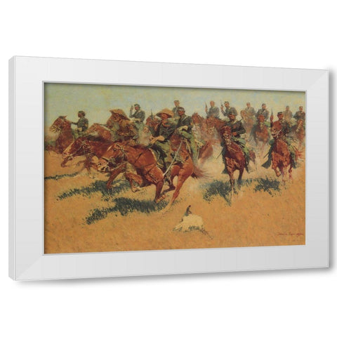 Cavalry Charge on the Southern Plains White Modern Wood Framed Art Print by Remington, Frederic
