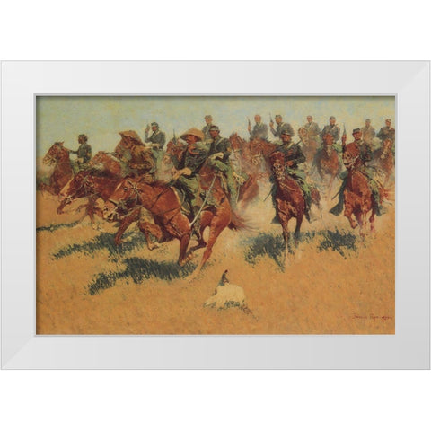 Cavalry Charge on the Southern Plains White Modern Wood Framed Art Print by Remington, Frederic