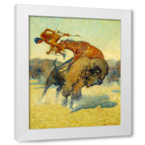 An Episode of the Buffalo Hunt White Modern Wood Framed Art Print by Remington, Frederic