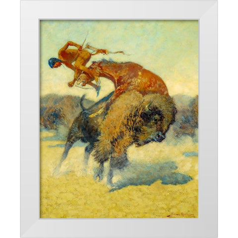 An Episode of the Buffalo Hunt White Modern Wood Framed Art Print by Remington, Frederic