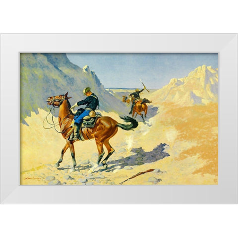 The Advance-Guard-or The Military Sacrifice-The Ambush White Modern Wood Framed Art Print by Remington, Frederic