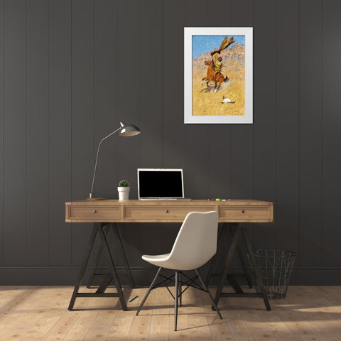The Buffalo Signal White Modern Wood Framed Art Print by Remington, Frederic