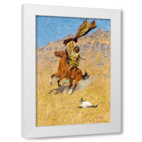 The Buffalo Signal White Modern Wood Framed Art Print by Remington, Frederic