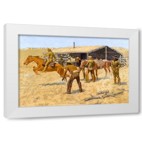 The coming and going of the pony express White Modern Wood Framed Art Print by Remington, Frederic