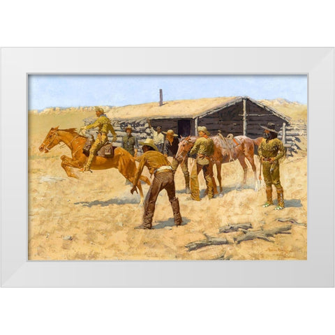 The coming and going of the pony express White Modern Wood Framed Art Print by Remington, Frederic