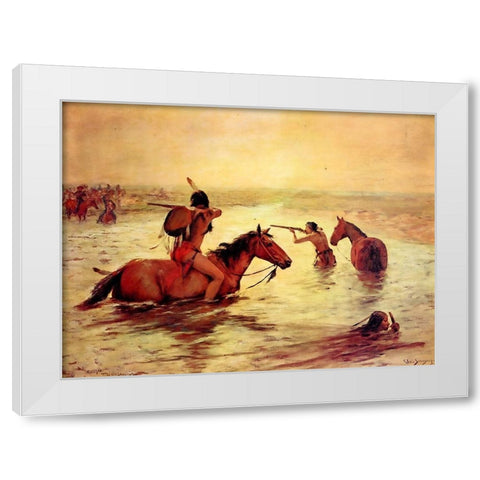 In Retreat Across a Stream White Modern Wood Framed Art Print by Shreyvogel, Charles
