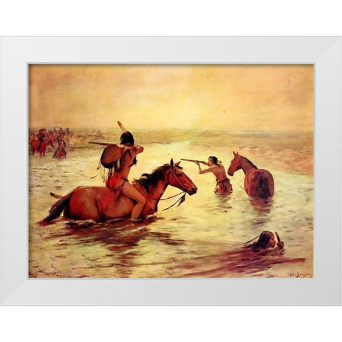 In Retreat Across a Stream White Modern Wood Framed Art Print by Shreyvogel, Charles