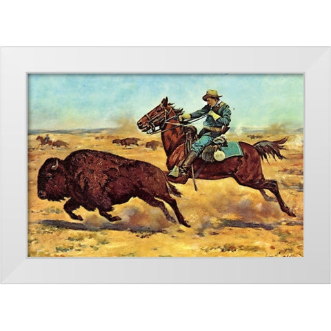 U.S. Cavalry Hunting Buffalo White Modern Wood Framed Art Print by Shreyvogel, Charles