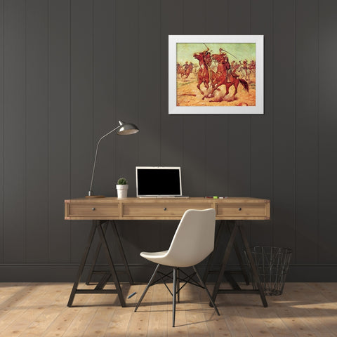 The Duel - Tomahawk and Sabre White Modern Wood Framed Art Print by Shreyvogel, Charles