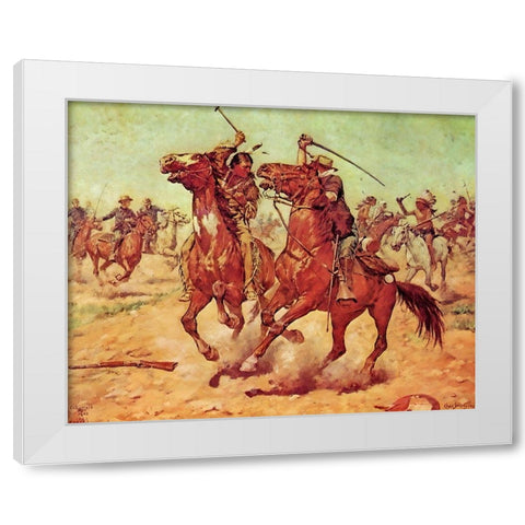 The Duel - Tomahawk and Sabre White Modern Wood Framed Art Print by Shreyvogel, Charles