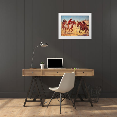 Fighting Scouts - Even Chance White Modern Wood Framed Art Print by Shreyvogel, Charles