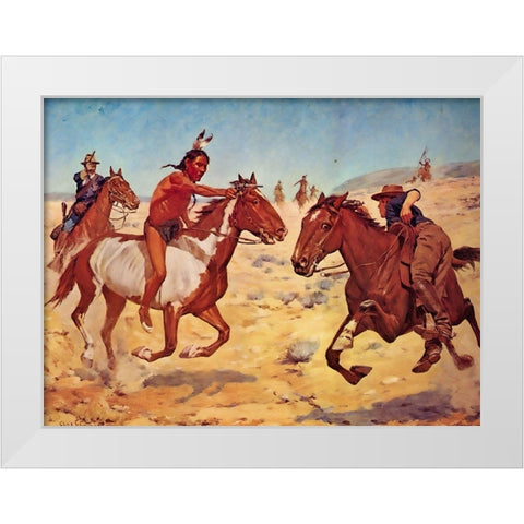 Fighting Scouts - Even Chance White Modern Wood Framed Art Print by Shreyvogel, Charles