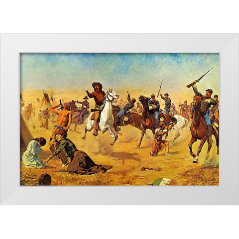 Rescue at Summit Springs White Modern Wood Framed Art Print by Shreyvogel, Charles