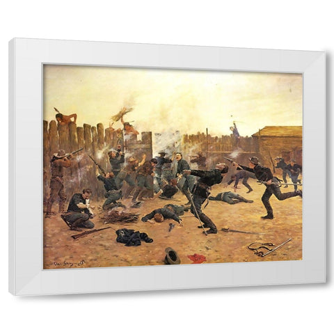 Defending the Stockade White Modern Wood Framed Art Print by Shreyvogel, Charles