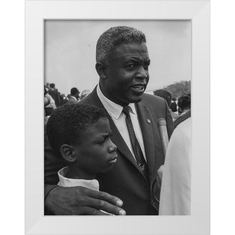Former National Baseball League player-Jackie Robinson with his son White Modern Wood Framed Art Print by U.S. Archives