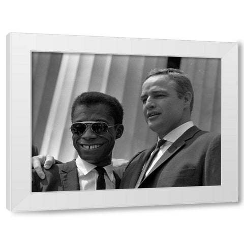 Author James Baldwin and actor Marlon Brando White Modern Wood Framed Art Print by U.S. Archives