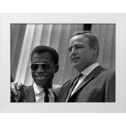 Author James Baldwin and actor Marlon Brando White Modern Wood Framed Art Print by U.S. Archives