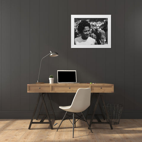 Civil Rights March on Washington-D.C. A young woman at the march White Modern Wood Framed Art Print by U.S. Archives