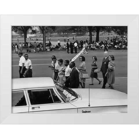 Civil Rights March on Washington-D.C. Marchers walking and sitting under the trees White Modern Wood Framed Art Print by U.S. Archives