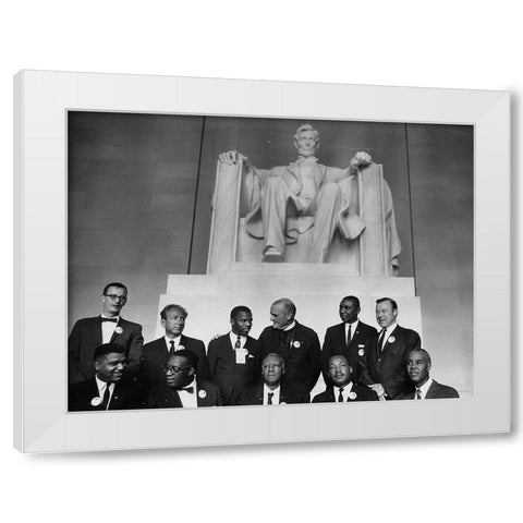 Civil Rights March on Washington-D.C. Leaders of the march in front of the statue of Abraham Lincoln White Modern Wood Framed Art Print by U.S. Archives